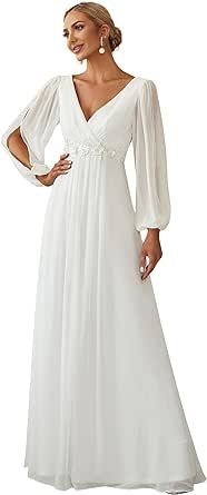 Ever-Pretty Women's Elegant V-Neck Long Sleeve A-line Chiffon Floor Length Mother of The Bride Dress 00461