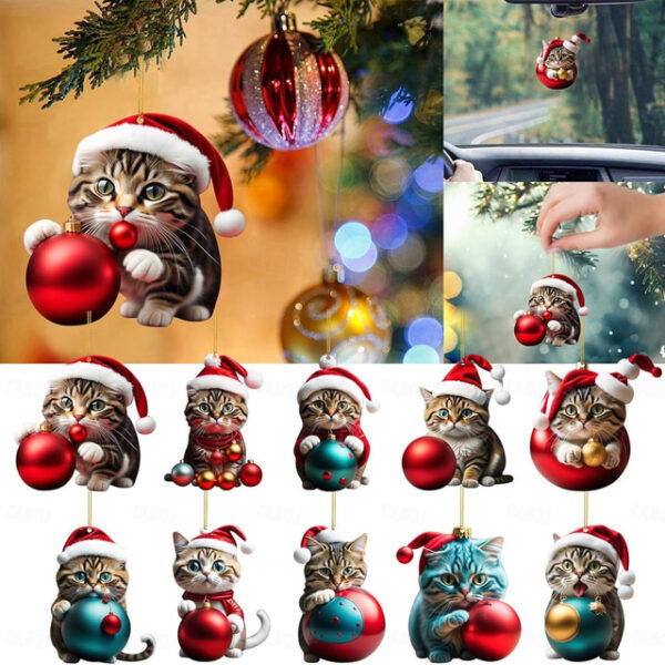 1pc Christmas 2D Acrylic Cat Hanging Decoration - Cute Cat Ornament for 2024 - New Year Festive Party Supplies - Ideal Winter Gift for Cat Lovers 2025