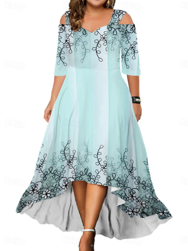 Women‘s Plus Size Curve Party Dress Wedding Guest Dress Swing Dress Long Dress Maxi Dress Light Green Fuchsia Green Half Sleeve Floral Cold Shoulder S