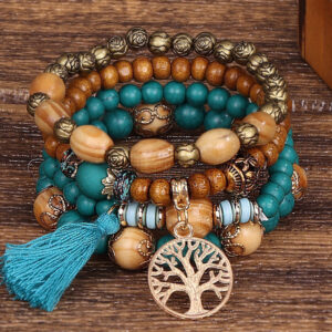 Women's Bead Bracelet Vintage Bracelet Layered Fashion Tree of Life Flower Elegant Fashion Personalized Tassel Bohemian Alloy Bracelet Jewelry Black /