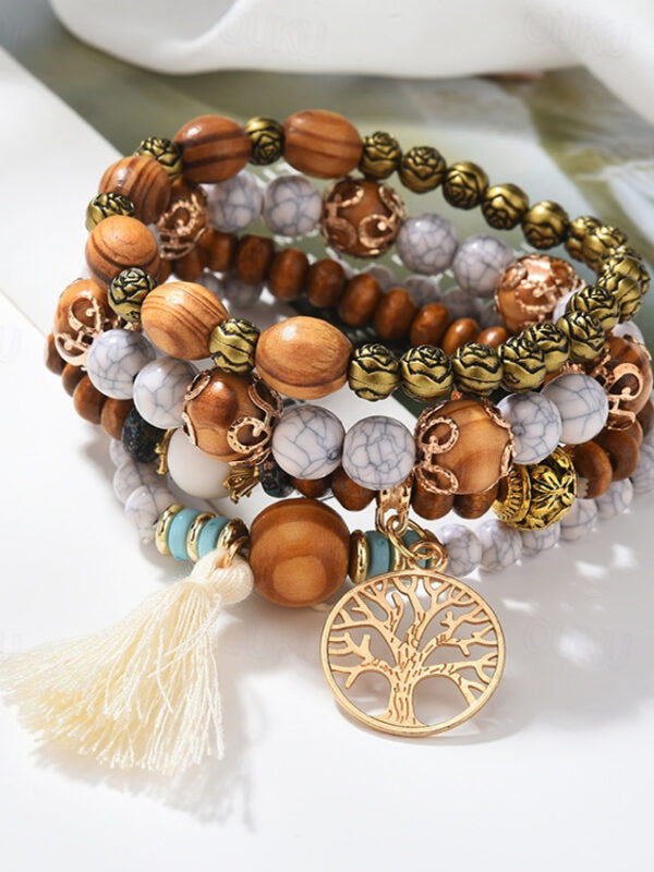 Women's Bead Bracelet Vintage Bracelet Layered Fashion Tree of Life Flower Elegant Fashion Personalized Tassel Bohemian Alloy Bracelet Jewelry Black /