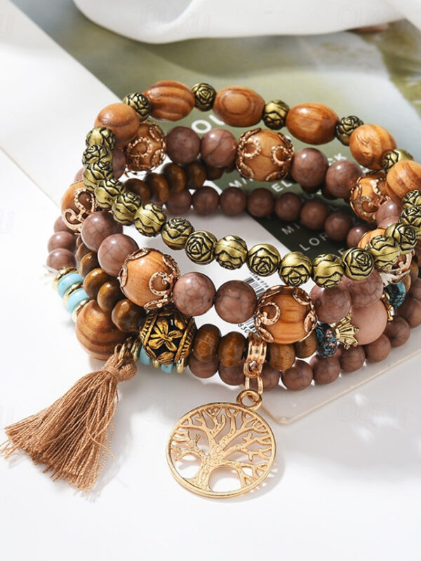 Women's Bead Bracelet Vintage Bracelet Layered Fashion Tree of Life Flower Elegant Fashion Personalized Tassel Bohemian Alloy Bracelet Jewelry Black /