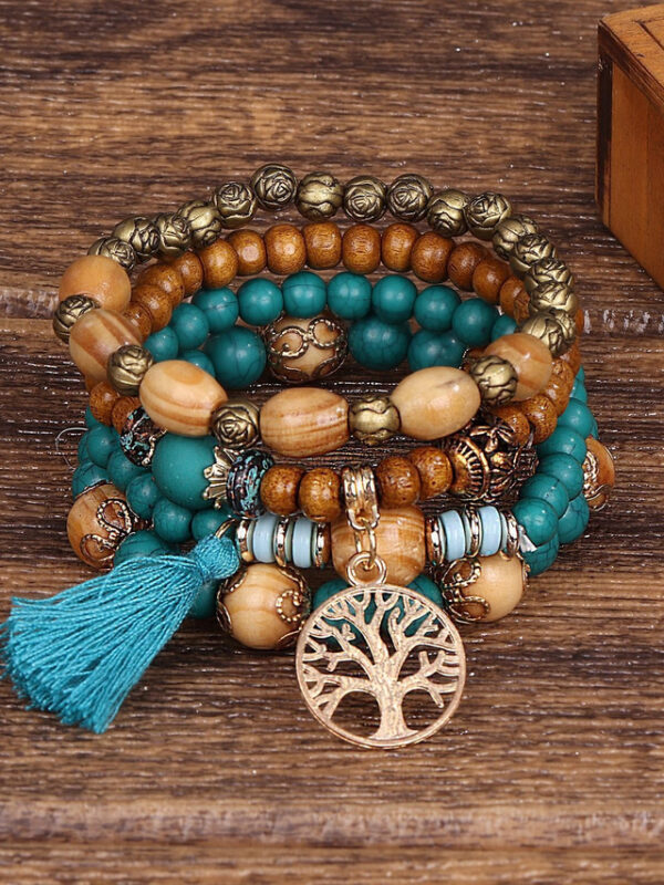 Women's Bead Bracelet Vintage Bracelet Layered Fashion Tree of Life Flower Elegant Fashion Personalized Tassel Bohemian Alloy Bracelet Jewelry Black /