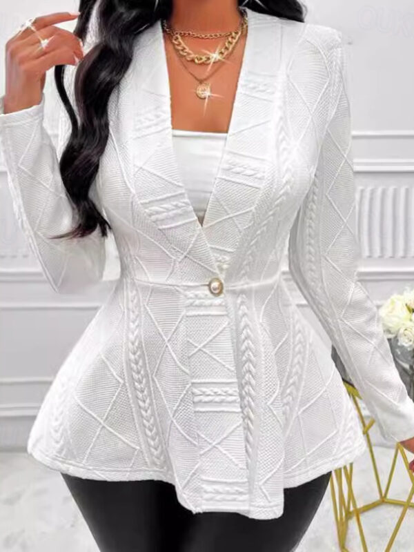 Women's Blazer Office Deep V Ruffle Solid Color Warm Fashion Regular Fit Outerwear Long Sleeve Spring White S 2024 - US $32.99