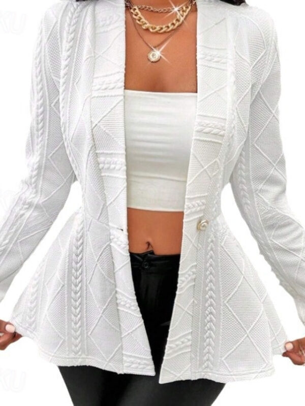 Women's Blazer Office Deep V Ruffle Solid Color Warm Fashion Regular Fit Outerwear Long Sleeve Spring White S 2024 - US $32.99