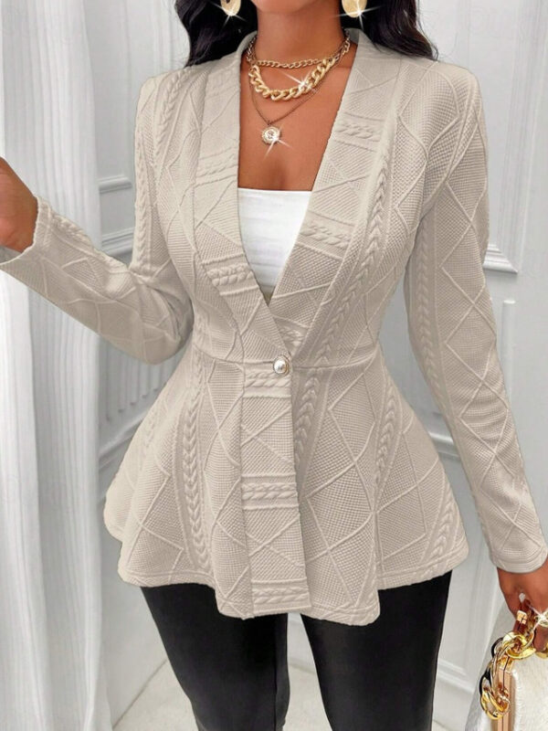 Women's Blazer Office Deep V Ruffle Solid Color Warm Fashion Regular Fit Outerwear Long Sleeve Spring White S 2024 - US $32.99