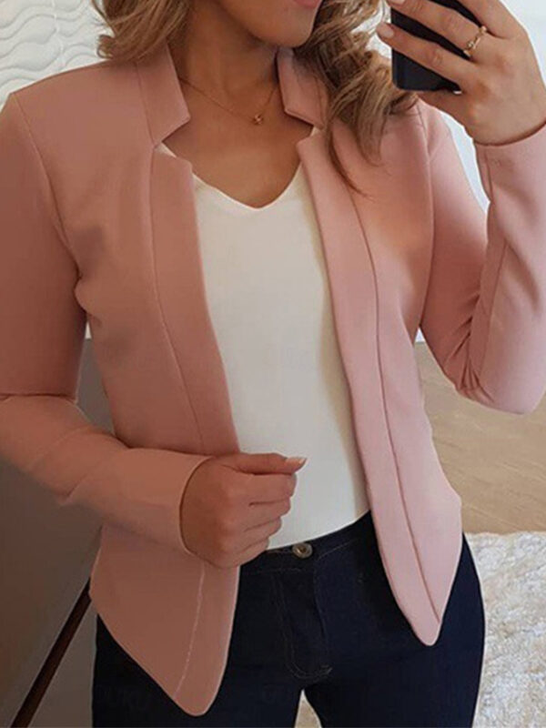 Women's Blazer Open Front Stand Collar Jacket Fall Pink Office Business Slim Fit Coat Fashion Outerwear Long Sleeve Black 2024 - US $31.99