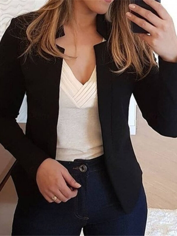 Women's Blazer Open Front Stand Collar Jacket Fall Pink Office Business Slim Fit Coat Fashion Outerwear Long Sleeve Black 2024 - US $31.99