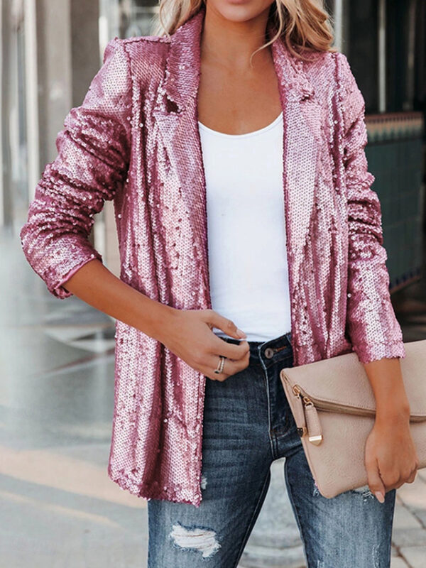 Women's Blazer Party Outdoor Street Fall Winter Coat Regular Fit Breathable Stylish Contemporary Modern Style Jacket Long Sleeve Plain Sequins Glitter