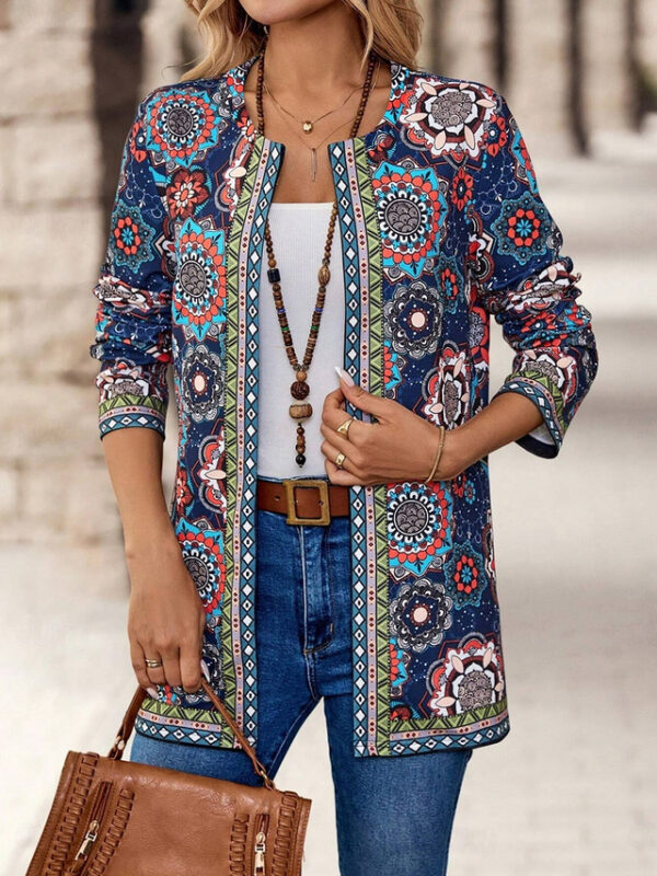 Women's Blazer Work Print Floral Breathable OL Style Regular Fit Outerwear Long Sleeve Fall Blue S 2024 - US $31.99