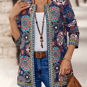 Women's Blazer Work Print Floral Breathable OL Style Regular Fit Outerwear Long Sleeve Fall Blue S 2024 - US $31.99