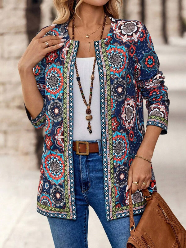 Women's Blazer Work Print Floral Breathable OL Style Regular Fit Outerwear Long Sleeve Fall Blue S 2024 - US $31.99