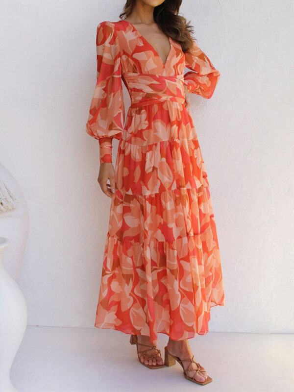 Women's Casual Dress Floral Print V Neck Long Dress Maxi Dress Vacation Long Sleeve Summer Spring 2024 - US $31.99