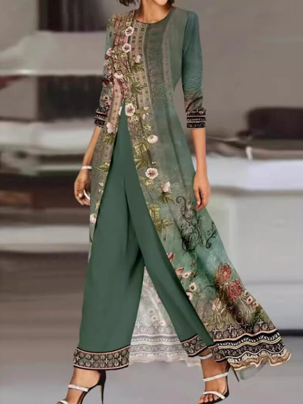 Women's Embroidered Salwar Kameez Palazzo Set Green Cream Traditional Ethnic Wear Floral Embroidery Festive Wedding Party All Season Comfort Fit 2024