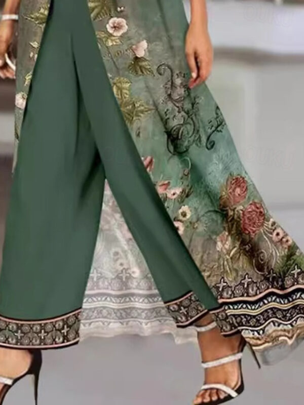 Women's Embroidered Salwar Kameez Palazzo Set Green Cream Traditional Ethnic Wear Floral Embroidery Festive Wedding Party All Season Comfort Fit 2024