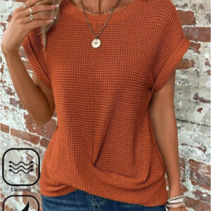 Women's Knitted Top V-neck Short Sleeve Elastic Soft Burnt Orange Casual Loose Fit Versatile Spring Fall Clothing Apparel 2024 - US $30.99