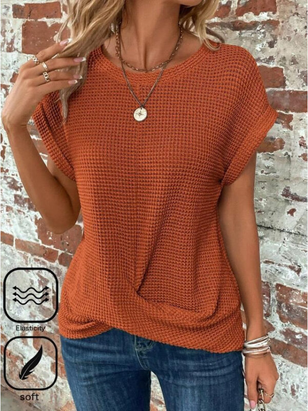 Women's Knitted Top V-neck Short Sleeve Elastic Soft Burnt Orange Casual Loose Fit Versatile Spring Fall Clothing Apparel 2024 - US $30.99