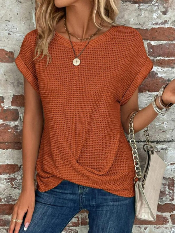 Women's Knitted Top V-neck Short Sleeve Elastic Soft Burnt Orange Casual Loose Fit Versatile Spring Fall Clothing Apparel 2024 - US $30.99