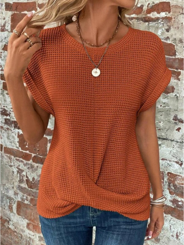 Women's Knitted Top V-neck Short Sleeve Elastic Soft Burnt Orange Casual Loose Fit Versatile Spring Fall Clothing Apparel 2024 - US $30.99