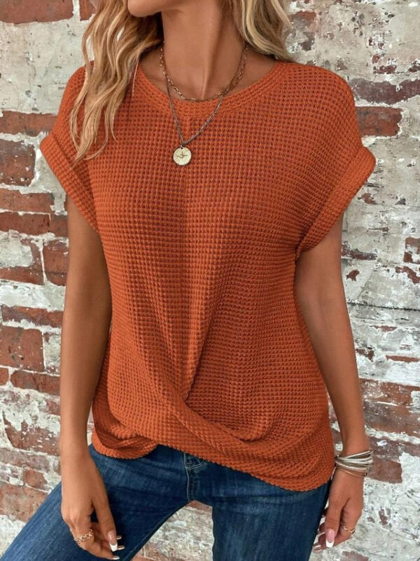 Women's Knitted Top V-neck Short Sleeve Elastic Soft Burnt Orange Casual Loose Fit Versatile Spring Fall Clothing Apparel 2024 - US $30.99