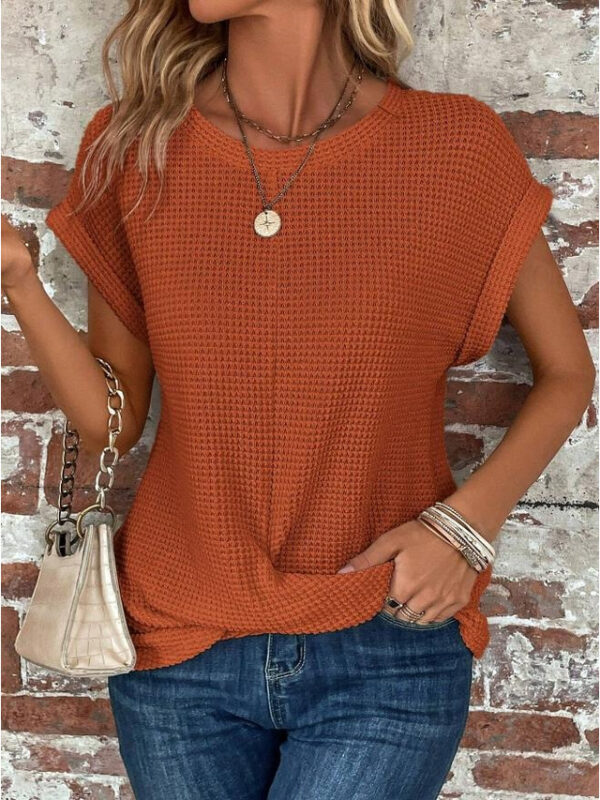 Women's Knitted Top V-neck Short Sleeve Elastic Soft Burnt Orange Casual Loose Fit Versatile Spring Fall Clothing Apparel 2024 - US $30.99