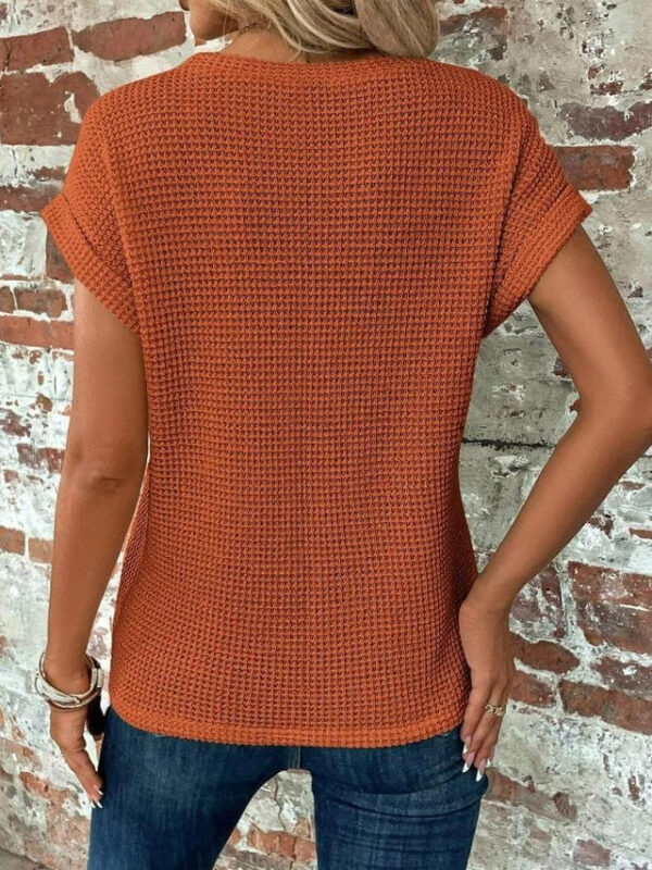 Women's Knitted Top V-neck Short Sleeve Elastic Soft Burnt Orange Casual Loose Fit Versatile Spring Fall Clothing Apparel 2024 - US $30.99