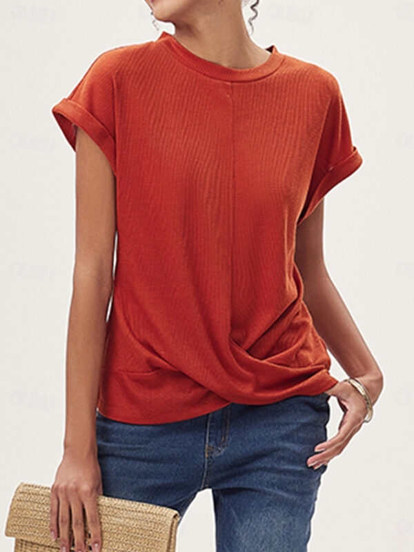 Women's Knitted Top V-neck Short Sleeve Elastic Soft Burnt Orange Casual Loose Fit Versatile Spring Fall Clothing Apparel 2024 - US $30.99