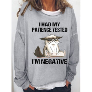 Women's Oversized Sweatshirt Pullover Cotton Blend Cat Sports Active Sports Streetwear I HAD MY PATIENCE TESTED Oversized Round Neck Long Sleeve Micro