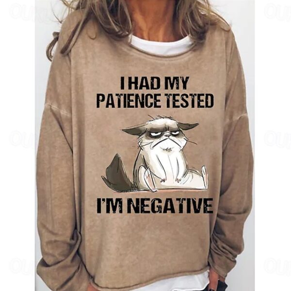 Women's Oversized Sweatshirt Pullover Cotton Blend Cat Sports Active Sports Streetwear I HAD MY PATIENCE TESTED Oversized Round Neck Long Sleeve Micro