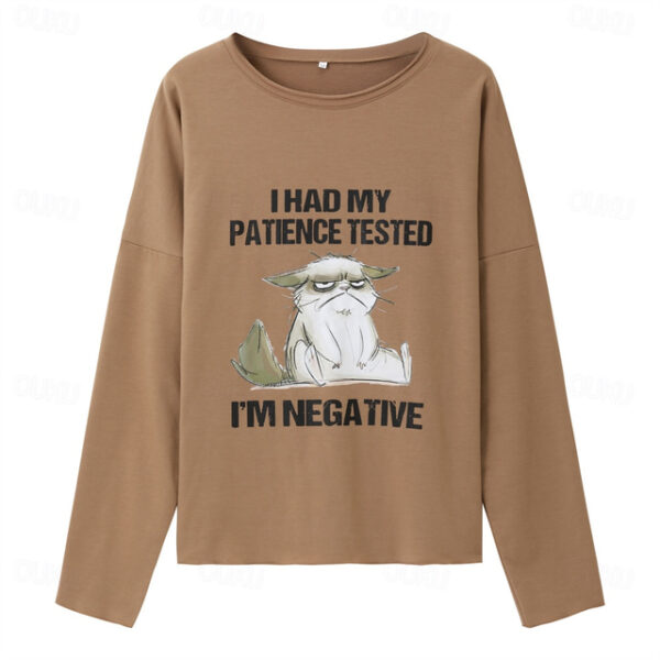 Women's Oversized Sweatshirt Pullover Cotton Blend Cat Sports Active Sports Streetwear I HAD MY PATIENCE TESTED Oversized Round Neck Long Sleeve Micro