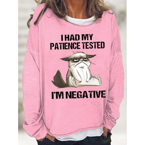 Women's Oversized Sweatshirt Pullover Cotton Blend Cat Sports Active Sports Streetwear I HAD MY PATIENCE TESTED Oversized Round Neck Long Sleeve Micro