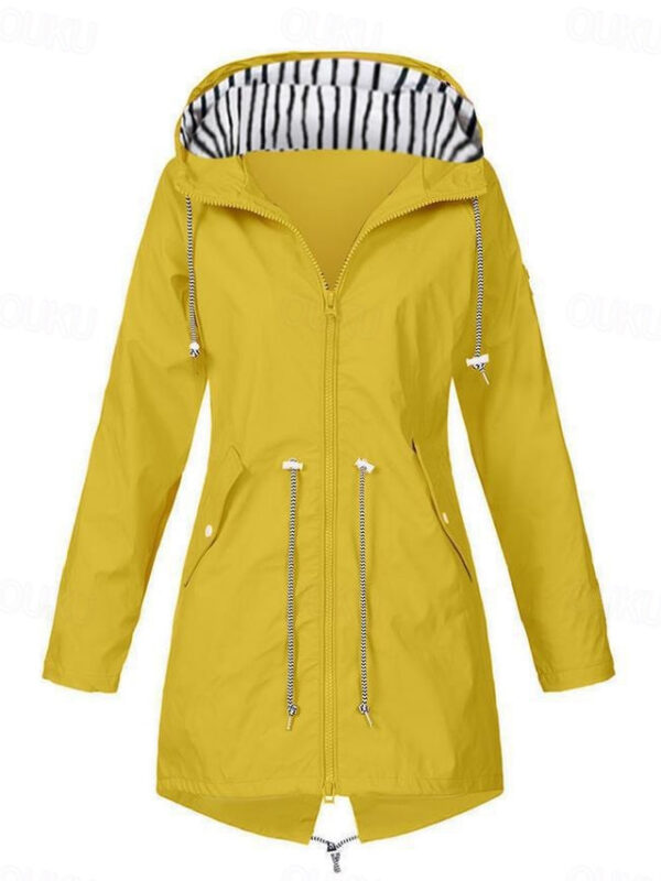 Women's Raincoat Waterproof Hooded Trench Coat Lined Windbreaker Outdoor Hiking Jacket Drawstring Plain Fashion Outerwear Long Sleeve Fall Navy S 2024