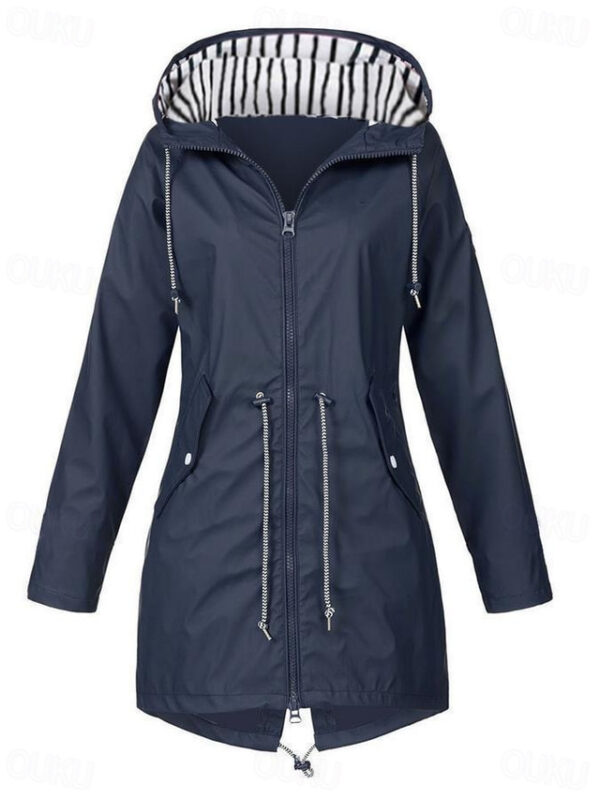 Women's Raincoat Waterproof Hooded Trench Coat Lined Windbreaker Outdoor Hiking Jacket Drawstring Plain Fashion Outerwear Long Sleeve Fall Navy S 2024