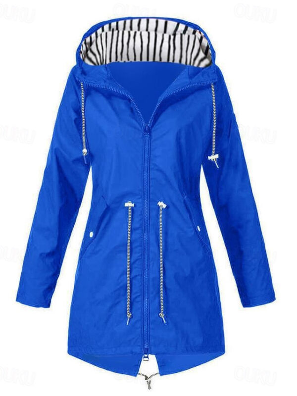 Women's Raincoat Waterproof Hooded Trench Coat Lined Windbreaker Outdoor Hiking Jacket Drawstring Plain Fashion Outerwear Long Sleeve Fall Navy S 2024