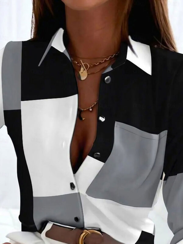 Women's Shirt Blouse Basic Color Block Buttons Print Long Sleeve Regular Tops Shirt Collar Casual Black Spring Fall 2024 - US $29.99