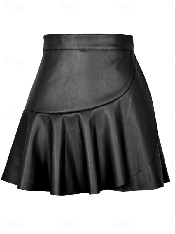 Women's Skirt A Line Fashion Sexy Mini High Waist Skirts Solid Colored Ruffle Street Daily Black Brown Summer Faux Leather Leather 2024 - US $24.99