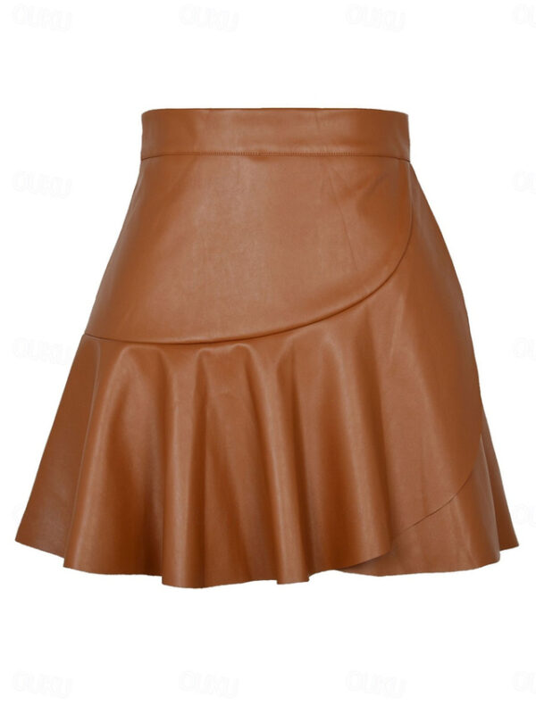 Women's Skirt A Line Fashion Sexy Mini High Waist Skirts Solid Colored Ruffle Street Daily Black Brown Summer Faux Leather Leather 2024 - US $24.99