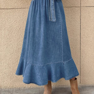 Women's Skirt A Line Swing Fashion Casual Maxi High Waist Skirts Solid Colored Ruffle Street Daily Blue Winter Denim 2024 - US $43.99