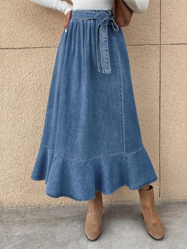 Women's Skirt A Line Swing Fashion Casual Maxi High Waist Skirts Solid Colored Ruffle Street Daily Blue Winter Denim 2024 - US $43.99