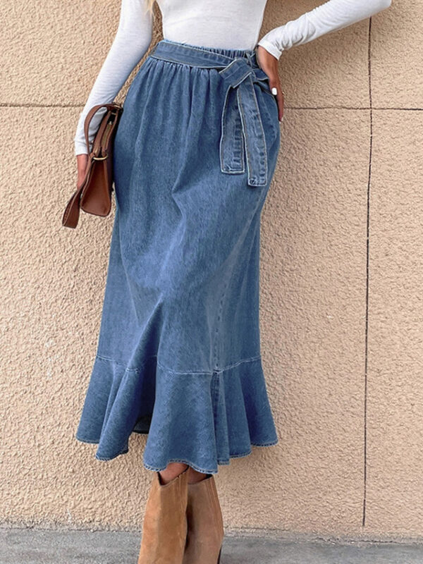 Women's Skirt A Line Swing Fashion Casual Maxi High Waist Skirts Solid Colored Ruffle Street Daily Blue Winter Denim 2024 - US $43.99