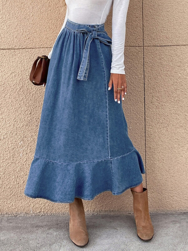 Women's Skirt A Line Swing Fashion Casual Maxi High Waist Skirts Solid Colored Ruffle Street Daily Blue Winter Denim 2024 - US $43.99