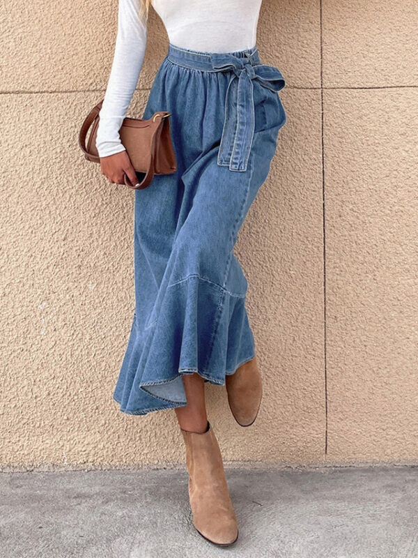 Women's Skirt A Line Swing Fashion Casual Maxi High Waist Skirts Solid Colored Ruffle Street Daily Blue Winter Denim 2024 - US $43.99