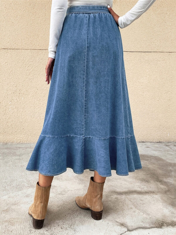 Women's Skirt A Line Swing Fashion Casual Maxi High Waist Skirts Solid Colored Ruffle Street Daily Blue Winter Denim 2024 - US $43.99