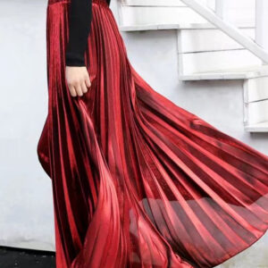 Women's Skirt A Line Swing Long Skirt Elegant Fashion Maxi High Waist Skirts Solid Colored Pleated Street Daily Silver Wine Red Black Golden Winter Co