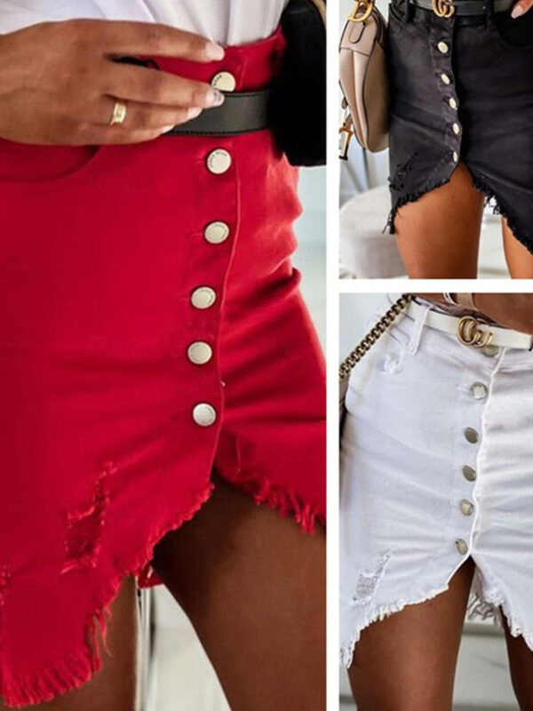 Women's Skirt Bodycon Denim Midi Skirt Fashion Casual Mini High Waist Skirts Solid Colored Tassel Fringe Pocket Ripped Street Date Black White Red Spr