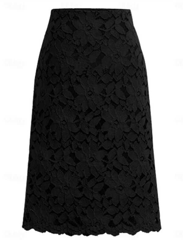 Women's Skirt Bodycon Work Skirts Above Knee High Waist Skirts Lace Solid Colored Office / Career Street Summer Elegant Fashion Business Black Light P