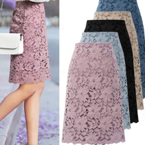 Women's Skirt Bodycon Work Skirts Above Knee High Waist Skirts Lace Solid Colored Office / Career Street Summer Elegant Fashion Business Black Light P