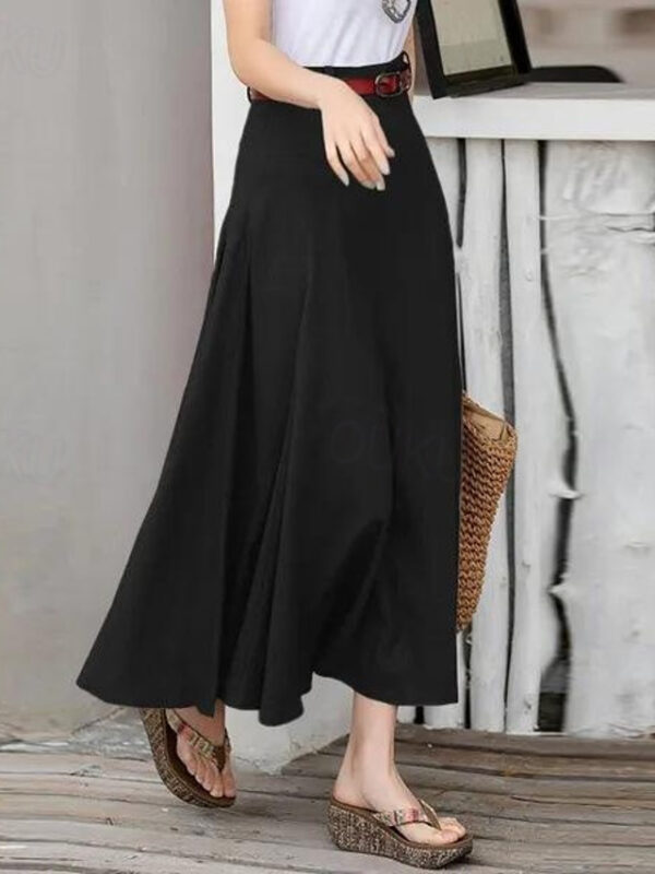 Women's Skirt Long Skirt Fashion Maxi Skirts Solid Colored Casual Daily Black khaki Army Green All Seasons Linen Cotton And Linen 2024 - US $36.99