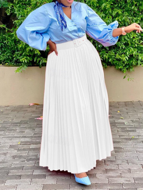 Women's Skirt Swing Maxi High Waist Skirts Pleated Ruffle Solid Colored Street Daily Spring & Summer Elegant Fashion Black White Wine Purple 2024 - US