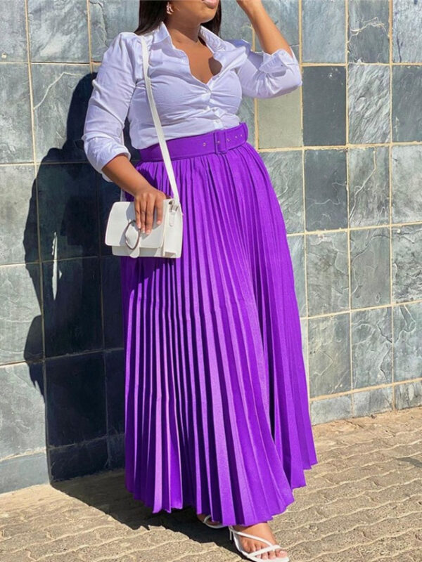 Women's Skirt Swing Maxi High Waist Skirts Pleated Ruffle Solid Colored Street Daily Spring & Summer Elegant Fashion Black White Wine Purple 2024 - US